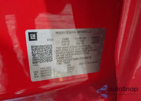 2019 Chevrolet Silverado 1500 Rst from USA, damaged, VIN 1GCUYEED8KZ404973